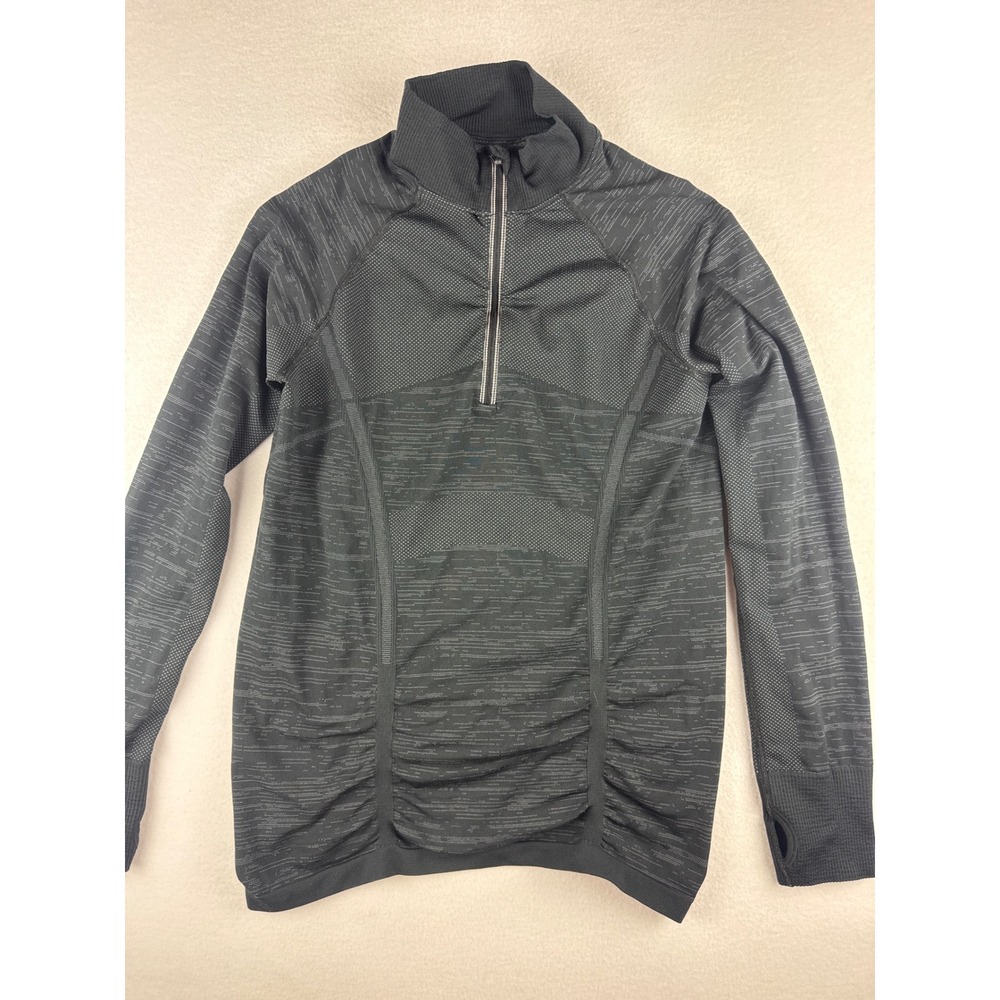Athleta Momentum Quarter Zip Pullover Black Space Dye Seamless Top Size L 242850